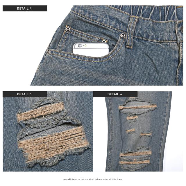 デニムパンツ メンズ ワイド バギーパンツ ダメージ ジーンズ ボトムス メンズパンツ ワイドパンツ イージーパンツ 無地 コットン 綿 太め アメカジ 韓国 13