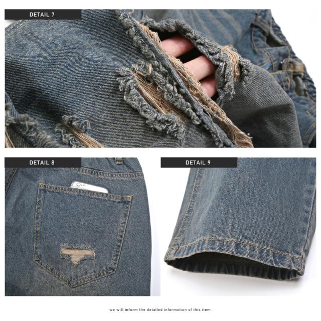 デニムパンツ メンズ ワイド バギーパンツ ダメージ ジーンズ ボトムス メンズパンツ ワイドパンツ イージーパンツ 無地 コットン 綿 太め アメカジ 韓国 14