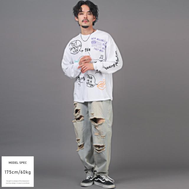 デニムパンツ メンズ ワイド バギーパンツ ダメージ ジーンズ ボトムス メンズパンツ ワイドパンツ イージーパンツ 無地 コットン 綿 太め アメカジ 韓国 8