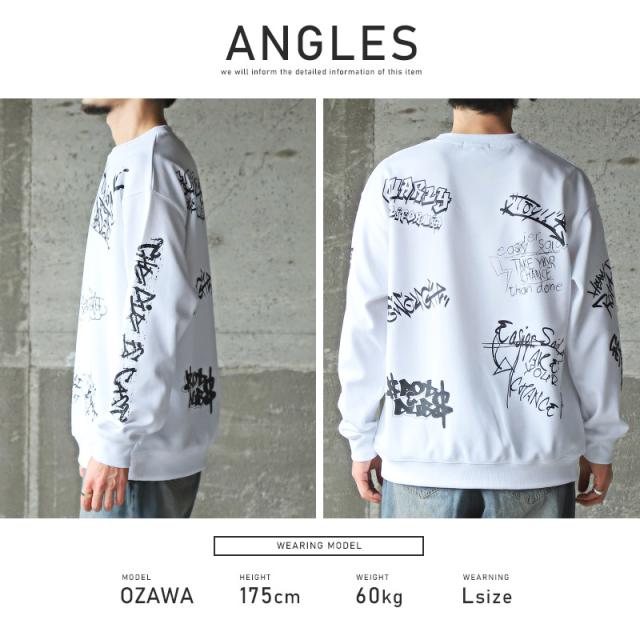 トレーナー・メンズ・スウェット・グラフィティ・落書き・プリント・ロゴ・総柄・メンズトレーナー・スエット・長袖・クルーネック・ホワイト・ブラック・イエロー 11