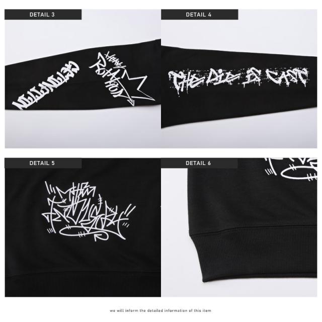 トレーナー・メンズ・スウェット・グラフィティ・落書き・プリント・ロゴ・総柄・メンズトレーナー・スエット・長袖・クルーネック・ホワイト・ブラック・イエロー 13