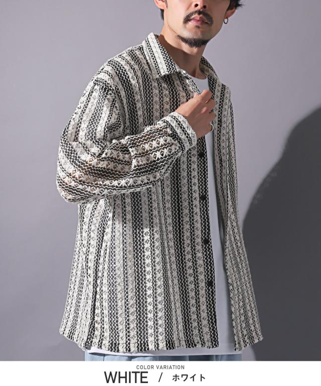 長袖シャツ・メンズ・レディース・レース・ビッグシルエット・ブラウス・ルーズ・レースシャツ・レース編み・バルーンスリーブ・トップス・オーバーサイズ 5