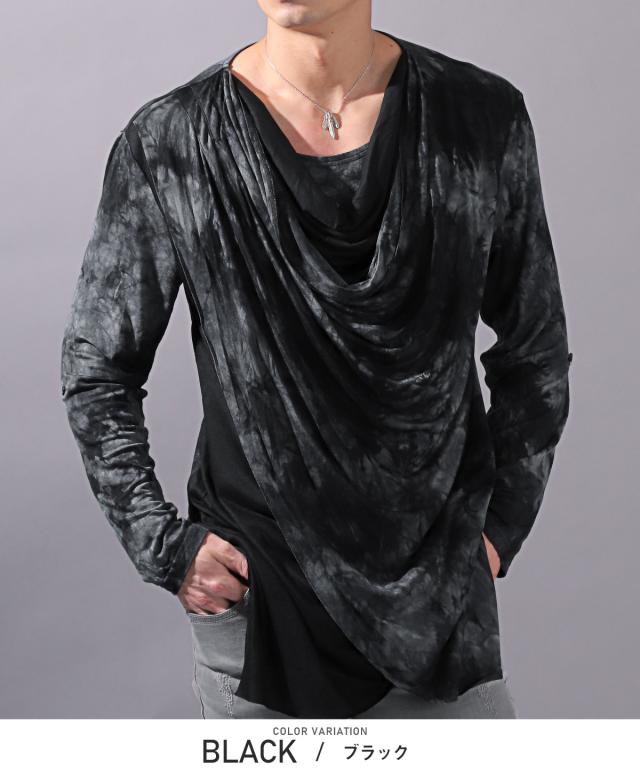 ロンT・メンズ・長袖Tシャツ・タイダイ・ドレープ・フェイクレイヤード・メンズロンT・カットソー・長袖・ロング丈・ムラ染め・ヴィジュアル系・V系・ホスト 5