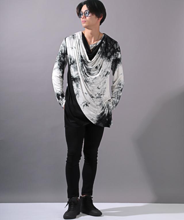 ロンT・メンズ・長袖Tシャツ・タイダイ・ドレープ・フェイクレイヤード・メンズロンT・カットソー・長袖・ロング丈・ムラ染め・ヴィジュアル系・V系・ホスト 9
