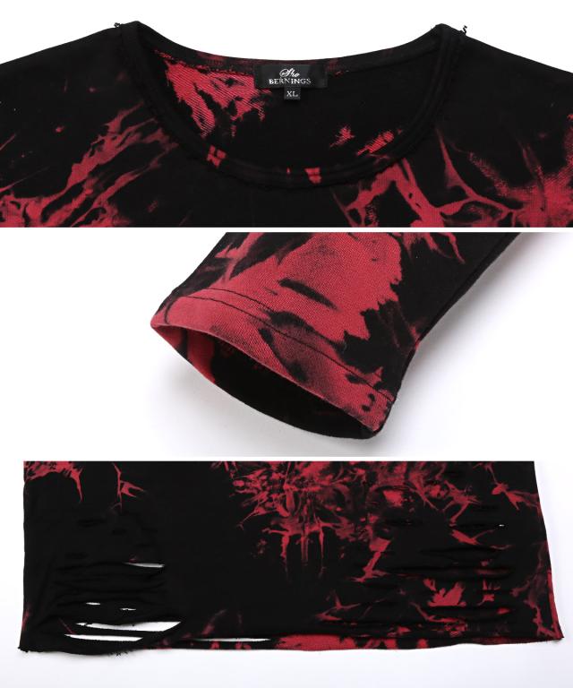 ロンT・メンズ・長袖Tシャツ・タイダイ・ムラ染め・ミニ裏毛メンズロンT・カットソー・ロング丈・ダメージ・クラッシュ加工・オーバーサイズ・白・黒・赤 13