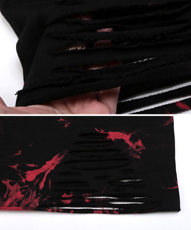 ロンT・メンズ・長袖Tシャツ・タイダイ・ムラ染め・ミニ裏毛メンズロンT・カットソー・ロング丈・ダメージ・クラッシュ加工・オーバーサイズ・白・黒・赤 14