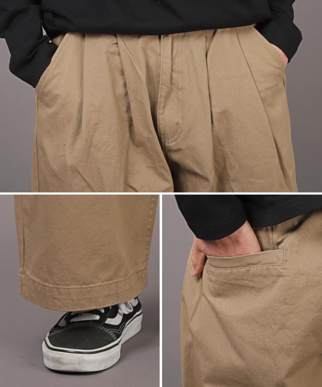 ワイドパンツ メンズ ストレート ツータック スラックス ワークパンツ ボトムス タックパンツ ワイド ゆったり 無地 シンプル 上品 ストリート 13