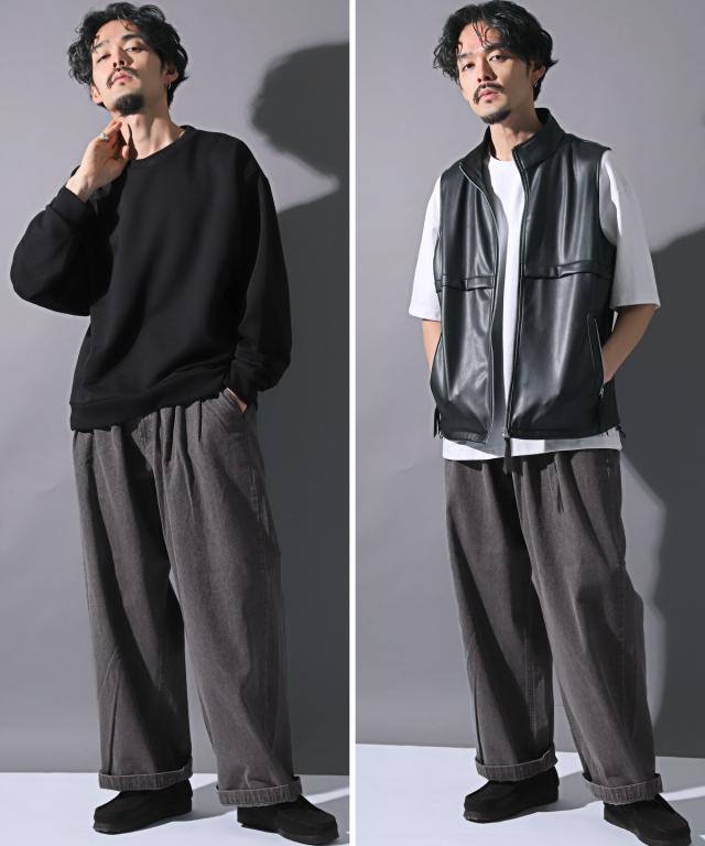 ワイドパンツ メンズ ストレート ツータック スラックス ワークパンツ ボトムス タックパンツ ワイド ゆったり 無地 シンプル 上品 ストリート 8