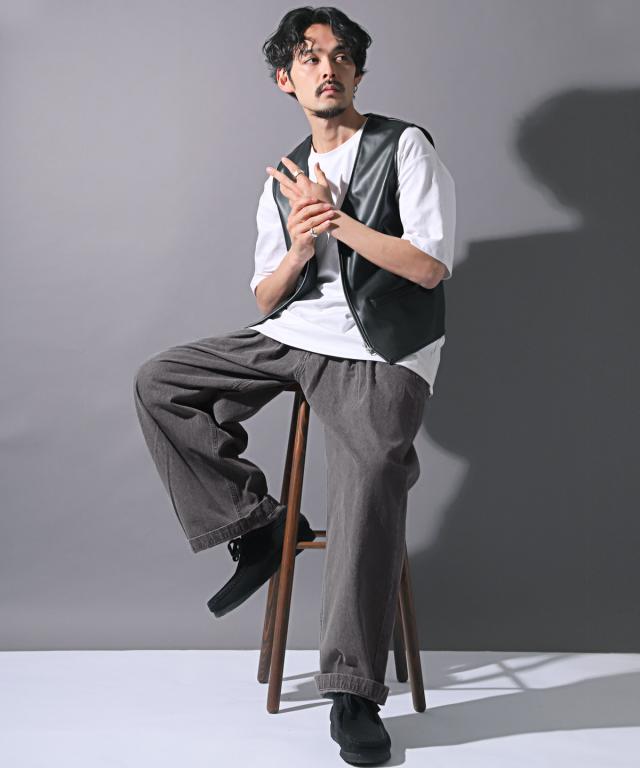 ワイドパンツ メンズ ストレート ツータック スラックス ワークパンツ ボトムス タックパンツ ワイド ゆったり 無地 シンプル 上品 ストリート 3