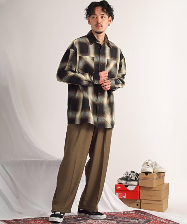 長袖シャツ・メンズ・オンブレチェック・ビッグシルエット・総柄・チェックシャツ・メンズシャツ・ビッグシャツ・胸ポケット・レギュラーカラー・チェック柄 10