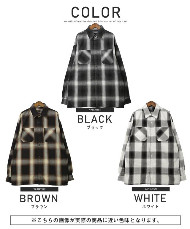 長袖シャツ・メンズ・オンブレチェック・ビッグシルエット・総柄・チェックシャツ・メンズシャツ・ビッグシャツ・胸ポケット・レギュラーカラー・チェック柄 15