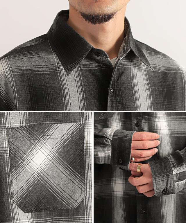 長袖シャツ・メンズ・オンブレチェック・ビッグシルエット・総柄・チェックシャツ・メンズシャツ・ビッグシャツ・胸ポケット・レギュラーカラー・チェック柄 6