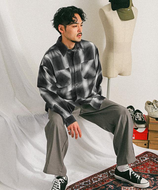 長袖シャツ・メンズ・オンブレチェック・ビッグシルエット・総柄・チェックシャツ・メンズシャツ・ビッグシャツ・胸ポケット・レギュラーカラー・チェック柄 3