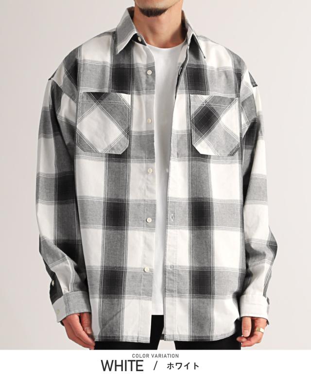 長袖シャツ・メンズ・オンブレチェック・ビッグシルエット・総柄・チェックシャツ・メンズシャツ・ビッグシャツ・胸ポケット・レギュラーカラー・チェック柄 4