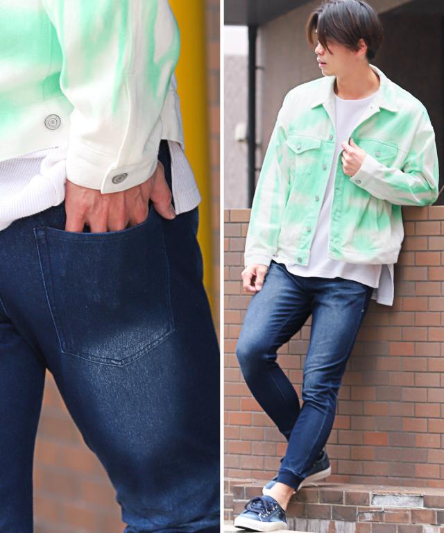 ジョガーパンツ メンズ イージーパンツ カットデニム ストレッチ リブパンツ デニム 伸縮性 細身 タイト カジュアル スポーティ ルームウェア 2