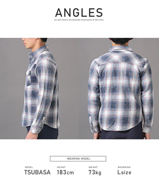 長袖シャツ・メンズ・チェック・ウエスタンシャツ・インディゴ・ポケット・メンズシャツ・チェックシャツ・ケミカルウォッシュ・色落ち・レギュラーカラー 10
