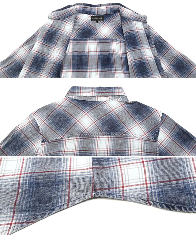 長袖シャツ・メンズ・チェック・ウエスタンシャツ・インディゴ・ポケット・メンズシャツ・チェックシャツ・ケミカルウォッシュ・色落ち・レギュラーカラー 12