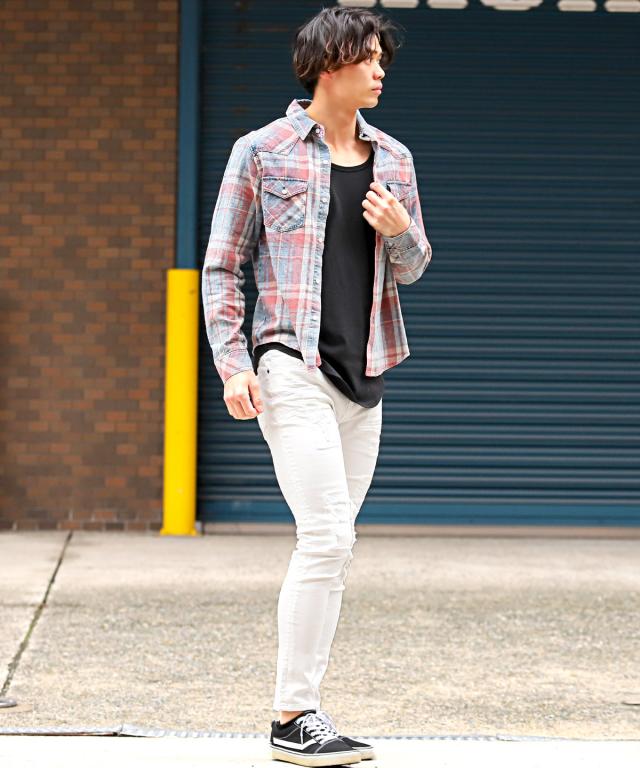 長袖シャツ・メンズ・チェック・ウエスタンシャツ・インディゴ・ポケット・メンズシャツ・チェックシャツ・ケミカルウォッシュ・色落ち・レギュラーカラー 6