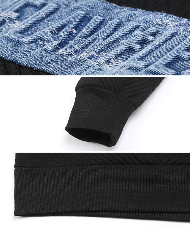 トレーナー・メンズ・プルオーバー・トップス・スウェット・ジャガード・エンボス加工・メンズトレーナー・デニム・ロゴ・クルーネック・黒・白・カジュアル 12