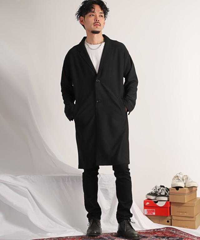 チェスターコート・メンズ・ロング丈・コート・ルーズシルエット・梨地・無地・メンズコート・ロングコート・薄手・春アウター・ブラック・ネイビー・ベージュ 11