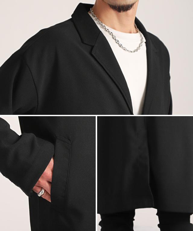 チェスターコート・メンズ・ロング丈・コート・ルーズシルエット・梨地・無地・メンズコート・ロングコート・薄手・春アウター・ブラック・ネイビー・ベージュ 6