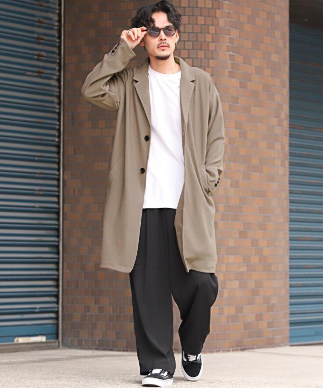 チェスターコート・メンズ・ロング丈・コート・ルーズシルエット・梨地・無地・メンズコート・ロングコート・薄手・春アウター・ブラック・ネイビー・ベージュ 5