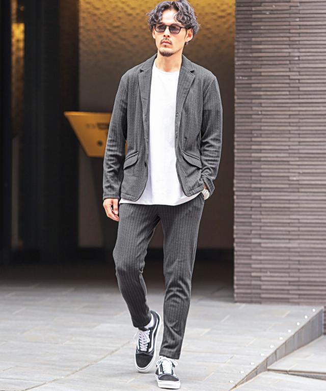 イージーパンツ メンズ スラックス ストレッチ ケーブル 細身 ロングパンツ 総柄 スリム 伸縮性 上品 大人 きれいめ オシャレ 5