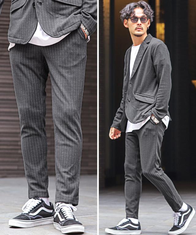 イージーパンツ メンズ スラックス ストレッチ ケーブル 細身 ロングパンツ 総柄 スリム 伸縮性 上品 大人 きれいめ オシャレ 3