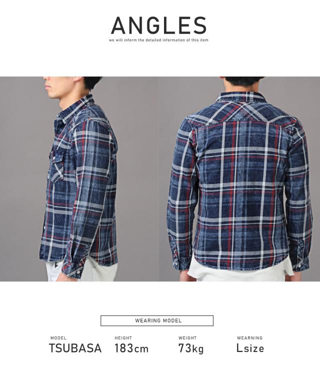 長袖シャツ・メンズ・チェック柄・長袖・インディゴ・総柄・メンズシャツ・チェックシャツ・ウエスタンシャツ・デニムシャツ・胸ポケット・アメカジ9