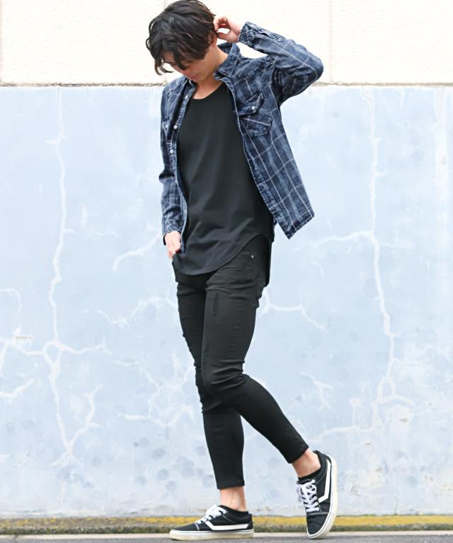 長袖シャツ・メンズ・チェック柄・長袖・インディゴ・総柄・メンズシャツ・チェックシャツ・ウエスタンシャツ・デニムシャツ・胸ポケット・アメカジ5