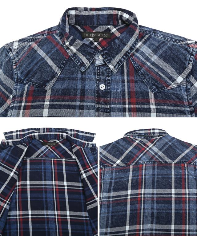 長袖シャツ・メンズ・チェック柄・長袖・インディゴ・総柄・メンズシャツ・チェックシャツ・ウエスタンシャツ・デニムシャツ・胸ポケット・アメカジ10