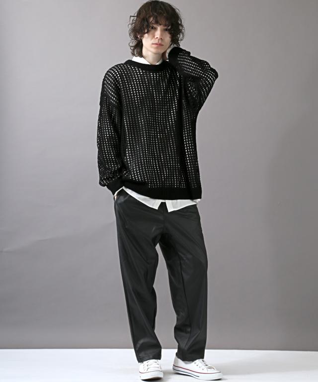 ニット・メンズ・レディース・メッシュ・透かし編み・7G・サマーニット・プルオーバー・クルーネック・オーバーサイズ・ビッグシルエット・トップス 7