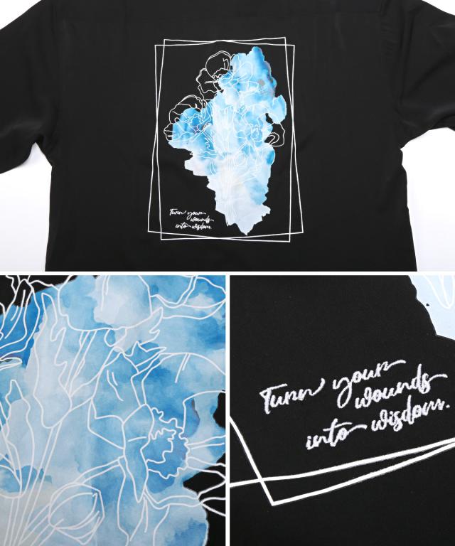 長袖シャツ・メンズ・バックプリント・ロゴ・刺繍・フォトプリント・ビッグシルエット・花柄・シャツ・長袖・カジュアルシャツ・フラワー・とろみ・ロング丈 13