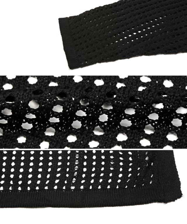 カーディガン メンズ メッシュ オーバーサイズ 無地 ブラック ニット カーデ 羽織り 透け感 7G ミドルゲージ シンプル キレイめ ユニセックス 10