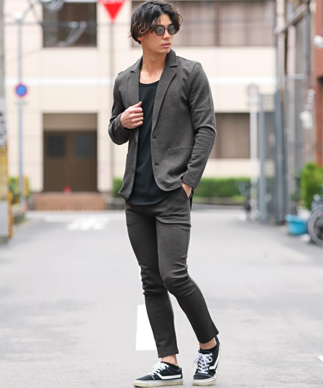 セットアップ メンズ テーラードジャケット スラックス カルゼ アウター テーパードパンツ スーツ 無地 スリム シンプル リラックス 上品 大人 6