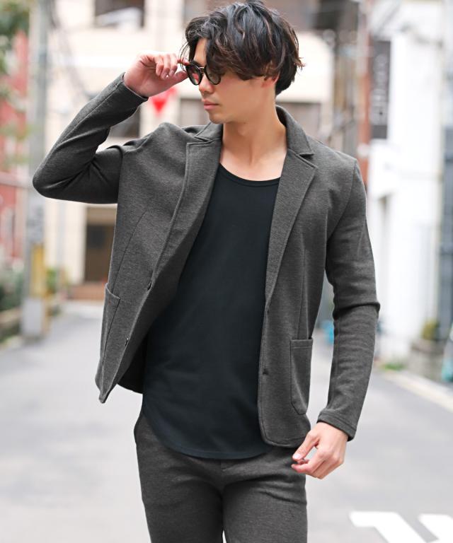 セットアップ メンズ テーラードジャケット スラックス カルゼ アウター テーパードパンツ スーツ 無地 スリム シンプル リラックス 上品 大人 3