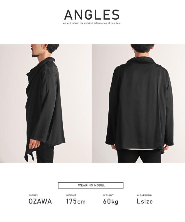 ロンT・メンズ・長袖・ロングスリーブ・無地・ドレープ・ポンチョ・長袖Tシャツ・カットソー・トップス・レーヨン・ビッグシルエット・ルーズ・ブラック 9