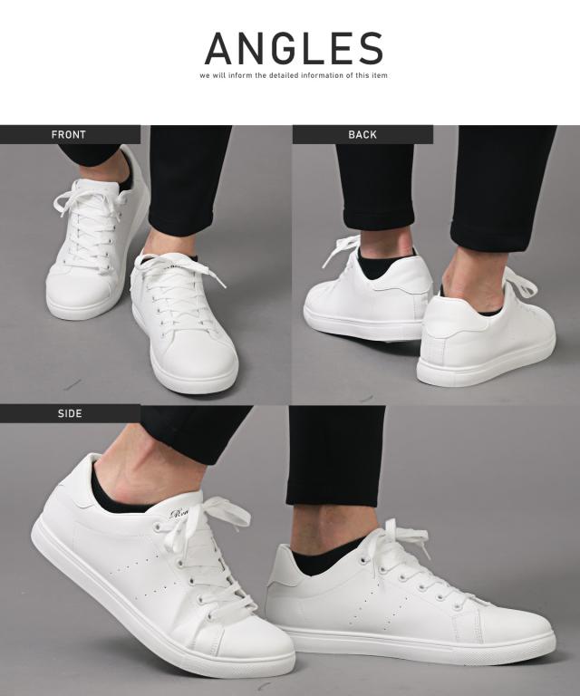 スニーカー・メンズ・シューズ・靴・PUレザー・パンチングライン・メンズスニーカー・ローカット・レースアップ・レザー・合皮・紳士靴・シンプル・白・黒 10