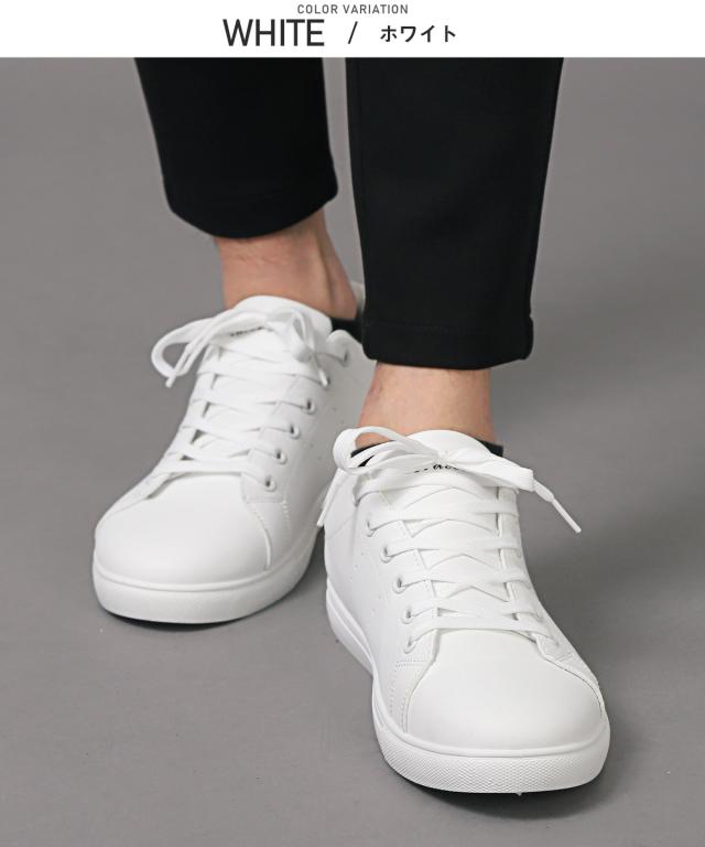 スニーカー・メンズ・シューズ・靴・PUレザー・パンチングライン・メンズスニーカー・ローカット・レースアップ・レザー・合皮・紳士靴・シンプル・白・黒 4