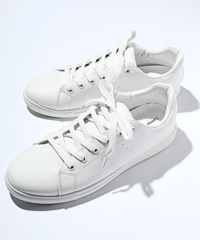 スニーカー・メンズ・シューズ・靴・PUレザー・パンチングライン・メンズスニーカー・ローカット・レースアップ・レザー・合皮・紳士靴・シンプル・白・黒 3
