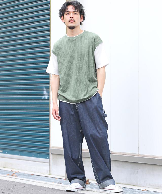 ベストフェイクレイヤード半袖Tシャツ・メンズTシャツ・カットソー・トップス・ビッグシルエット・ゆったり・シンプル・カジュアル・大人 5