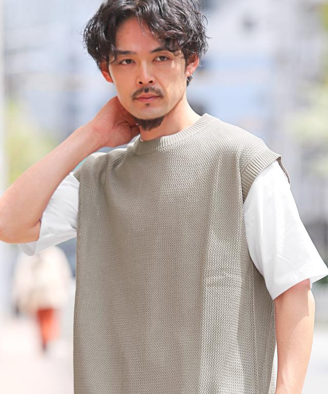 サマーニットベスト×半袖Tシャツセット・半袖Tシャツ・ベスト・2P・重ね着・ゆったり・ビッグシルエット・学生・スクール・通勤・学校・お洒落 3