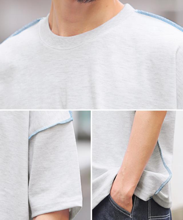 無地ステッチ半袖Tシャツ・半袖Tシャツ・メンズTシャツ・ビッグTシャツ・ユニセックス・アウトステッチ・オーバーサイズ・シンプル・推し活 6