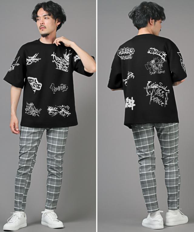 総柄タギング半袖Tシャツ・メンズTシャツ・オーバーサイズ・ストリート・カジュアル・スケーター・ユニセックス・おしゃれ 10