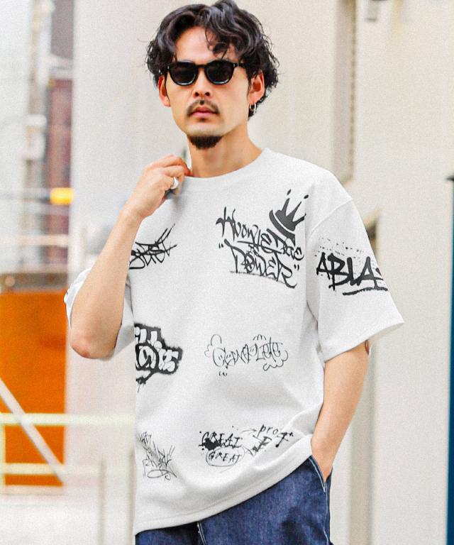 総柄タギング半袖Tシャツ・メンズTシャツ・オーバーサイズ・ストリート・カジュアル・スケーター・ユニセックス・おしゃれ 3