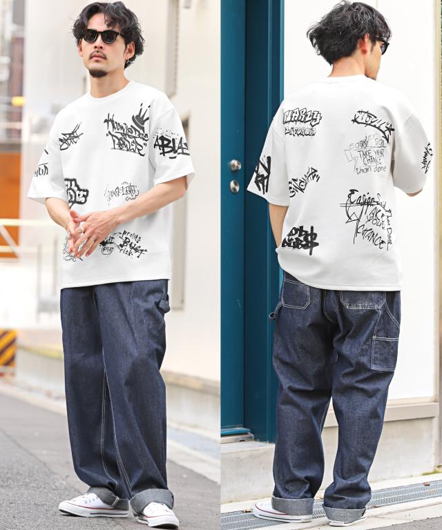 総柄タギング半袖Tシャツ・メンズTシャツ・オーバーサイズ・ストリート・カジュアル・スケーター・ユニセックス・おしゃれ 6