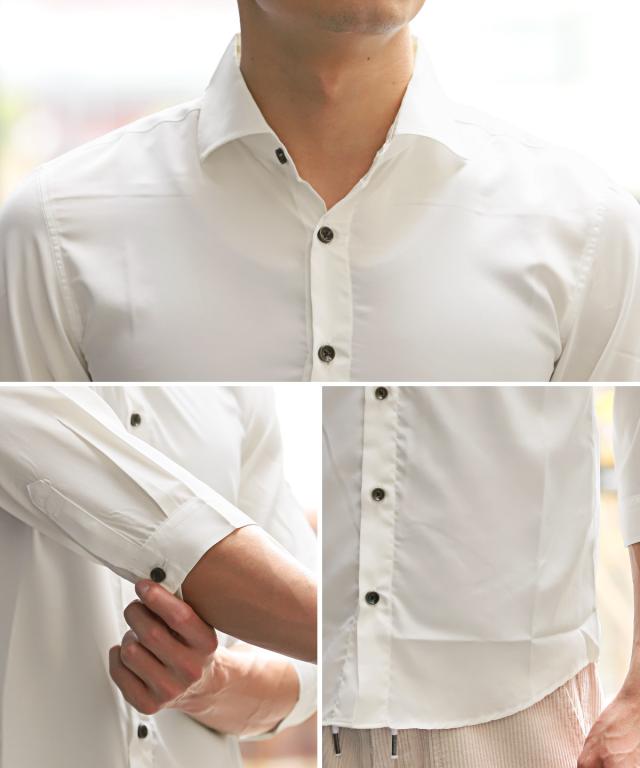 送料無料・Garson Wave(ギャルソンウェーブ)接触冷感7分袖日本製シャツ・七分袖・国産・涼しい・クール・きれいめ・上品・シンプル 6