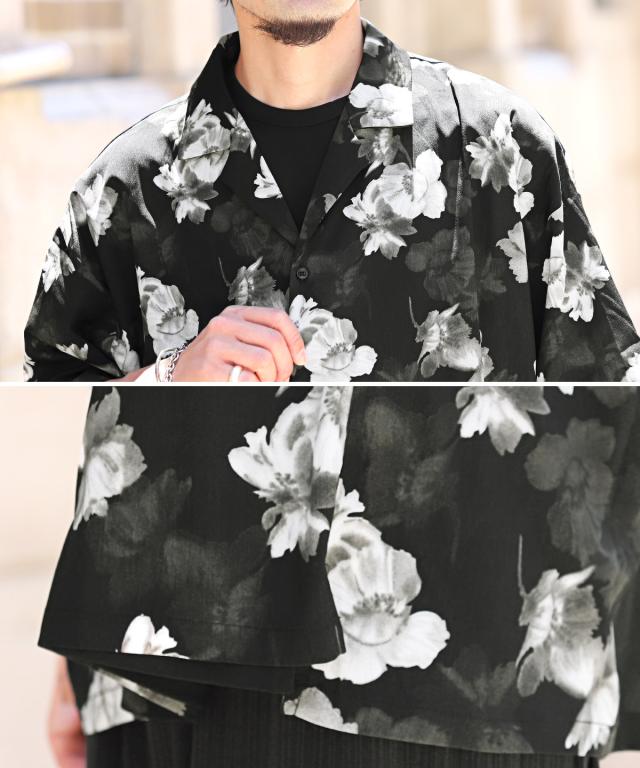 総柄フラワー半袖オープンカラーシャツ・ビッグシルエットシャツ・オーバーサイズ・レトロ・モード・ストリート・韓国・ユニセックス 7