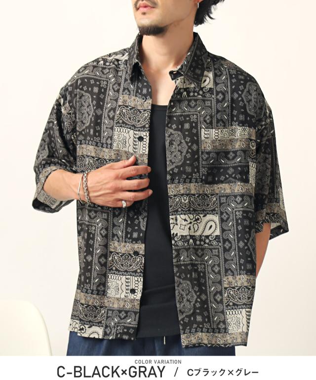 総柄プリント半袖レーヨンシャツ・ブラウス・トップス・ユニセックス・ビッグシャツ・ヴィンテージ・古着風・韓国・おしゃれ・アロハ・ブランド 9