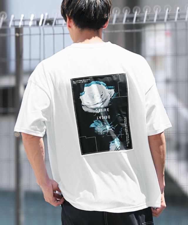 フラワーフォトプリント貼り付け半袖Tシャツ・トップス・カットソー・ユニセックス・ローズ・花柄・グラフィック・カジュアル・おしゃれ 3